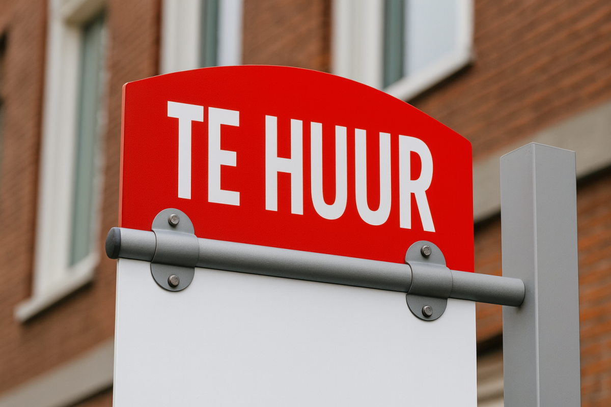 bord met tekst te huur bij gebouw